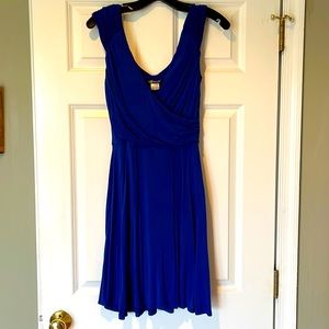 Blue Surplice Knee Length Dress
